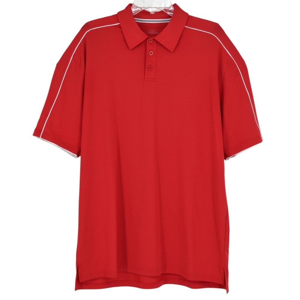 Under Armour UA Mens XL Athletic Fit Golf Polo Shirt Red White Trim Short Sleeve